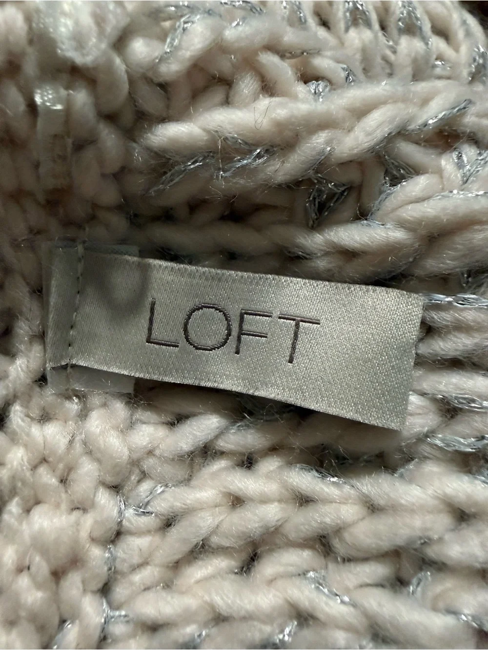 LOFT Cream Silver Knit Scarf